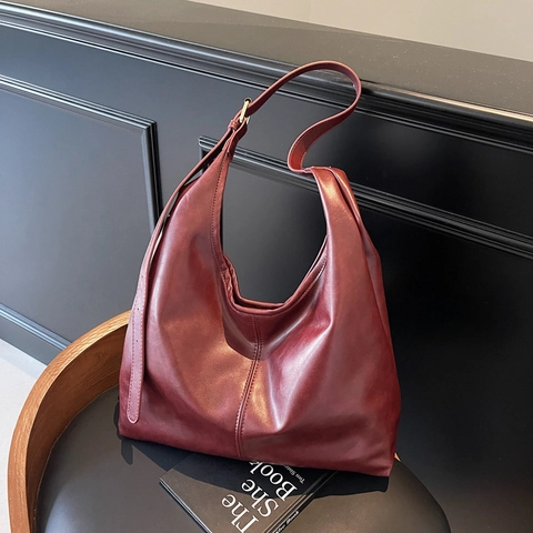Grote PU Leren Draagtas Met Binnentas Retro Hobo Schoudertas Voor Dames Casual Woon-Werkverkeer Verstelbare Riem