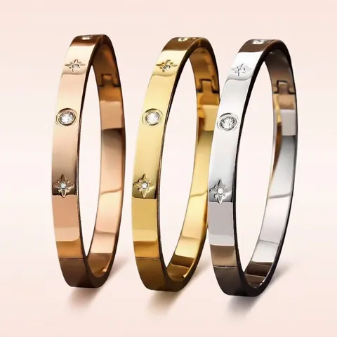 Bracciale Rigido Stella A Otto Punte Strass Acciaio Inossidabile Elegante Gioielli Di Moda Per Donne