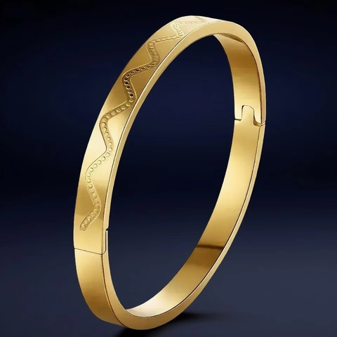 Bracciale Rigido In Acciaio Inossidabile Per Donna Minimalista Trama A Onde Chiusura A Cerniera Gioielli Geometrici Di Lusso