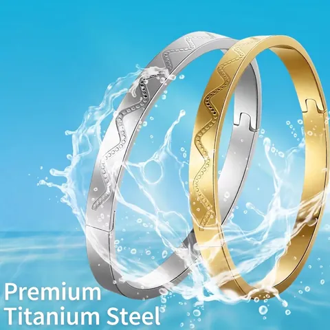 Bracciale Rigido In Acciaio Inossidabile Per Donna Minimalista Trama A Onde Chiusura A Cerniera Gioielli Geometrici Di Lusso