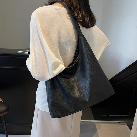 Dames Tote Tas Hobo PU Leer Lychee Patroon Grote Capaciteit Schoudertas Casual Woonwerkverkeer Minimalistisch Tasje