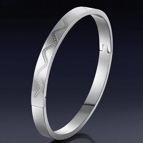 Brazalete Ondulado De Acero Inoxidable Con Incrustaciones De Diamantes De Imitación Joyería Elegante Para Mujer