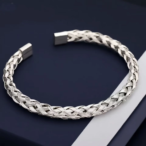 Braided Wire Cuff Bracelet Stainless Steel Twisted Cable Open Bangle Minimalist Jewelry For Men Women High Polished