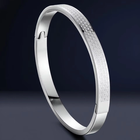 Brazalete De Bisagra De Acero Inoxidable Para Mujer Textura De Abanico En Relieve Patrón De Cielo Estrellado Joyería De Moda