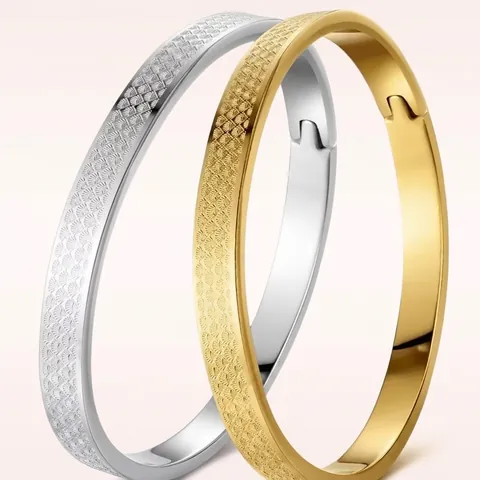 Bracciale Rigido In Acciaio Inossidabile Per Donna Trama A Ventaglio Cerniera Ovale Gioielli Di Moda Non Sbiadiscono Elegante