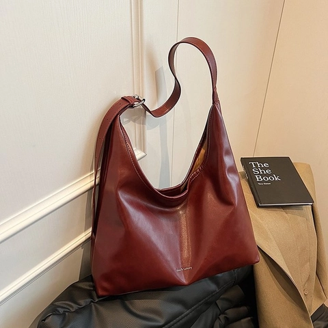 Bolso Hobo De Gran Capacidad Cuero De PU Hombro Axila Tote Estilo Retro Suave Correa Ajustable Para Mujeres Diario