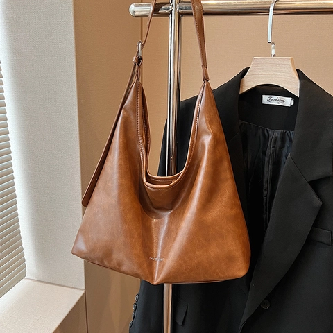 Bolso Hobo De Gran Capacidad Cuero De PU Hombro Axila Tote Estilo Retro Suave Correa Ajustable Para Mujeres Diario