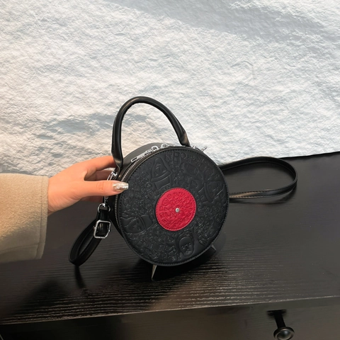 Sac Bandoulière Rond En Forme De Disque Vinyle Cuir PU Rétro Sac À Main Mode Nouveauté Pour Femmes