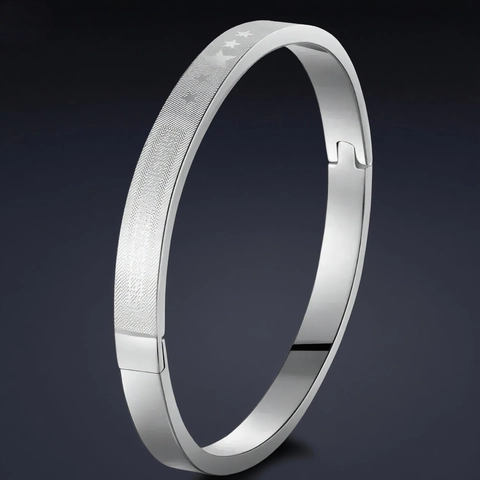Star Pattern Stainless Steel Bangle Bracelet Textured Hinged Clasp Polished Fashion Jewelry Accessories For Women