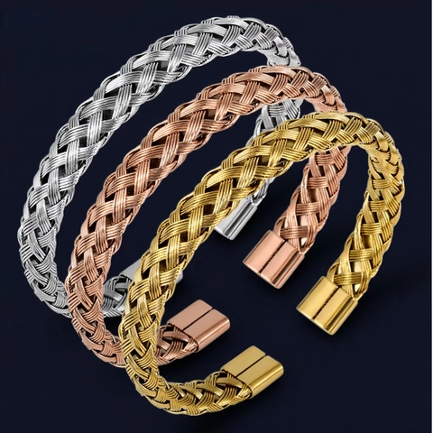 Minimalist Braided Stainless Steel Wire Open Cuff Bangle Twisted Cable Bracelet For Men Unisex Punk Fashion Jewelry