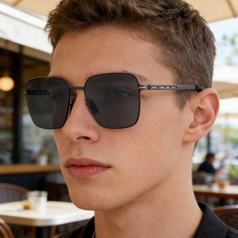 Men Fashion Square Polarized Sunglasses Stainless Steel Frame HD Nylon Lens UV400 Protection For Driving Outdoor Sports Men