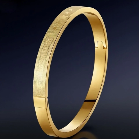 Bracciale Rigido In Acciaio Inossidabile Motivo A Stelle Satinato Lucido A Specchio Chiusura A Cerniera Gioielli Di Moda Per Donne