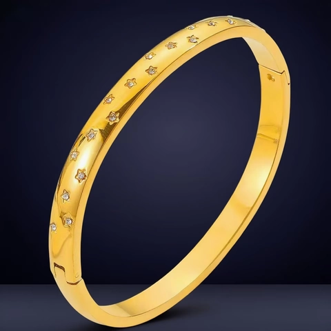 Bracciale Rigido Stella In Acciaio Inossidabile Con Strass Cerniera Placcato Oro 18K Gioielli Di Lusso Minimalisti Da Donna