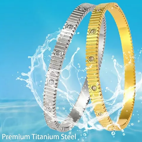 Bracciale Rigido In Acciaio Inossidabile Da Donna Texture A Righe Plicsettate Con Zirconi Cubici Incastonati Gioielli Di Lusso Minimalisti