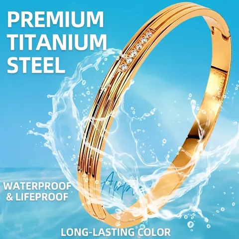 Bracciale Rigido A Cerniera In Acciaio Inossidabile Per Donna Design Scanalato Lucido Con Accenti Di Zircone