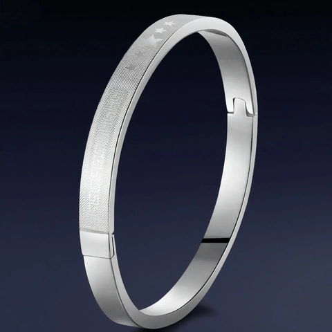 Stainless Steel Bangle Bracelet Star Pattern Hinge Clasp Matte Polished Fashion Jewelry For Women Elegant