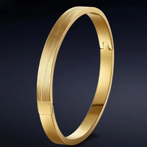 Edelstahl Ovaler Armreif Für Damen Minimalistisch Gestreifte Textur Lineares Muster Klappverschluss Modeschmuck