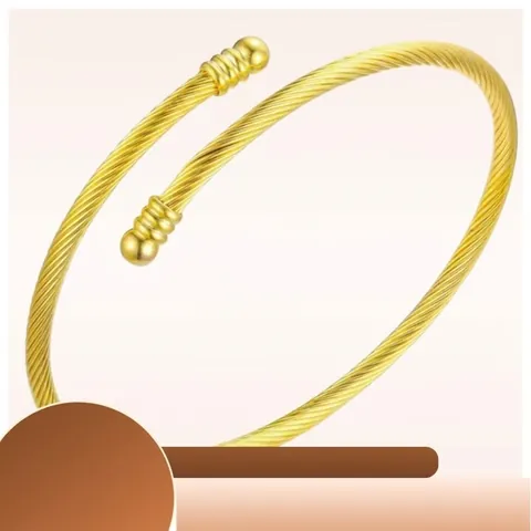 Bracciale A Polsino In Cavo Di Acciaio Inossidabile Minimalista Corda Intrecciata Aperto Con Estremità A Sfera Donna