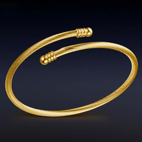 Bracciale Rigido Aperto In Acciaio Inossidabile Minimalista Con Cavo Intrecciato Da Donna Bracciale Rotondo Geometrico