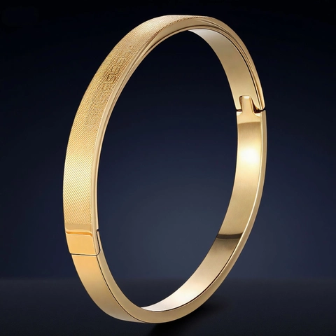 Minimalist Stainless Steel Bangle Bracelet With Diagonal Texture And Mirror Polish Gold Plated Hinged Jewelry For Couples