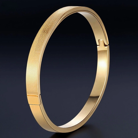 Brazalete De Acero Inoxidable Con Cierre De Bisagra Textura Diagonal Y Acabado Pulido Joyería Moderna De Moda Minimalista