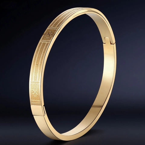 Brazalete De Acero Inoxidable Elegante Diseño De Trébol Latido Grabado Cierre De Bisagra Joyería Para Mujer Parejas
