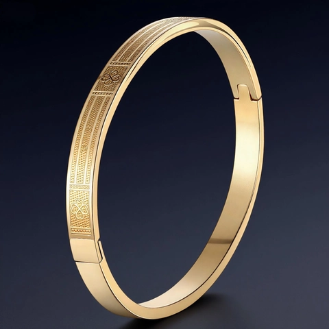 Brazalete De Acero Inoxidable Con Patrón De Latido Y Trébol Cierre De Bisagra Joyería De Moda Minimalista Para Mujer