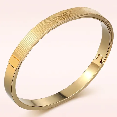 Brazalete De Acero Inoxidable Con Cierre De Bisagra Textura Diagonal Y Acabado Pulido Joyería Moderna De Moda Minimalista