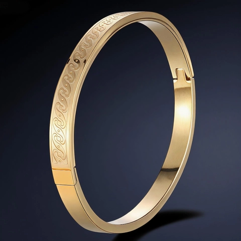 Brazalete De Acero Inoxidable Con Patrón De Latido Grabado Hebilla De Bisagra Joyería Minimalista Para Parejas