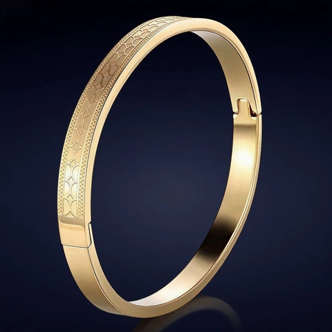 Bracciale Rigido Acciaio Inossidabile Motivo Geometrico Inciso Fibbia A Cerniera Gioielli Moda Minimalisti Uomo Donna