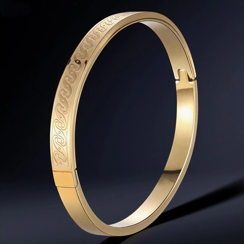 Brazalete De Acero Inoxidable Minimalista Para Mujeres Hombres Patrón De Ondas Grabadas Cierre De Bisagra Joyería De Moda