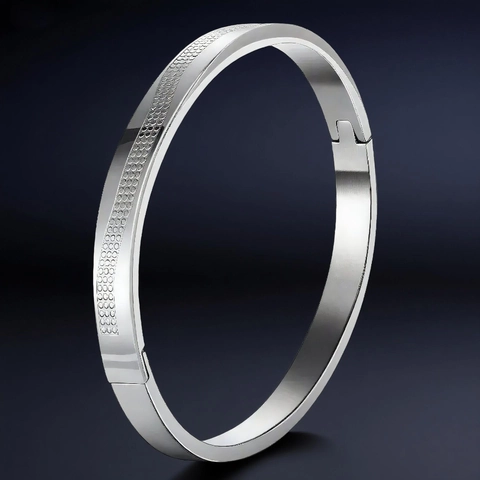 Bracciale Rigido In Acciaio Inossidabile Minimalista Texture Nido Ape Cerniera Design Ovale Per Uomo Donna Punk Hip Hop