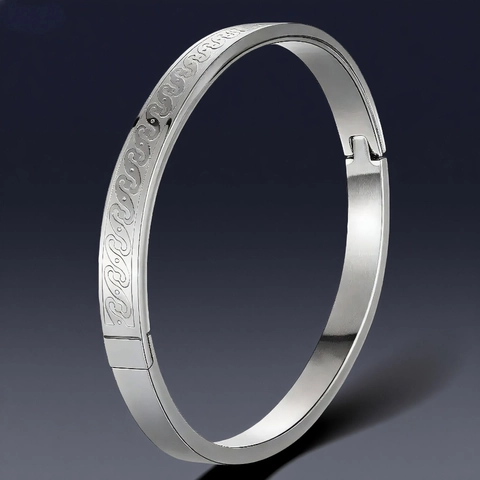 Minimalist Stainless Steel Bangle Etched Heartbeat Pattern Hinged Buckle Fashion Jewelry For Couples