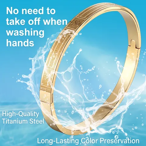 Stainless Steel Bangle Bracelet Titanium Steel Hinge Buckle Clover Heartbeat Pattern Frosted Geometric Elegant Jewelry