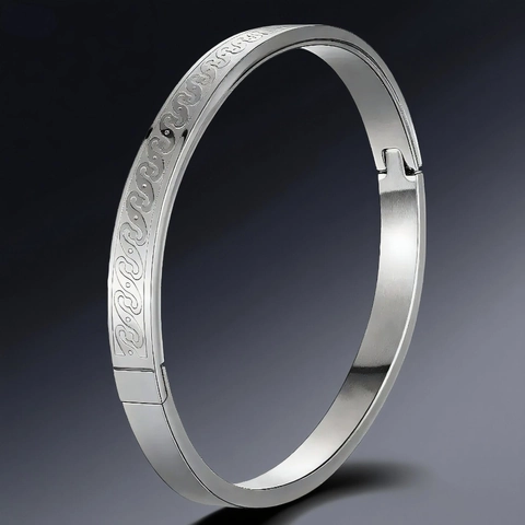 Bracelet Jonc Acier Inoxydable Femmes Hommes Motif Vague Battement De Coeur Fermoir Charnière Bijoux Minimalistes Titane