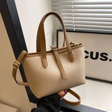 Borsa A Secchiello In Pelle PU Trama Lychee Da Donna Borsa A Mano Minimalista Con Tracolla Regolabile