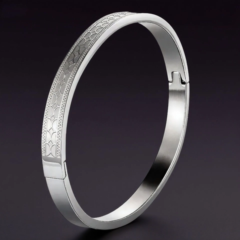 Bracciale A Cerniera In Acciaio Inossidabile Inciso Geometrico Semplice Alla Moda In Acciaio Al Titanio Impermeabile Per Donne Uomini