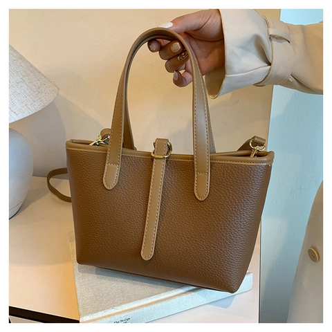 Borsa A Secchiello In Pelle PU Trama Lychee Da Donna Borsa A Mano Minimalista Con Tracolla Regolabile