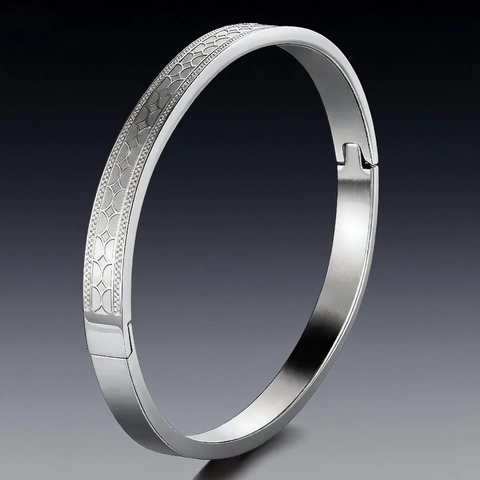 Bracciale Rigido In Acciaio Inossidabile Con Motivo Geometrico Inciso Bracciale Minimalista Con Chiusura A Cerniera Per Donna
