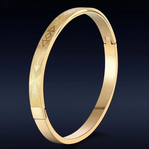 Stainless Steel Bangle Bracelet Geometric Etched Heartbeat Pattern Hinged Buckle Jewelry For Couples Women Men