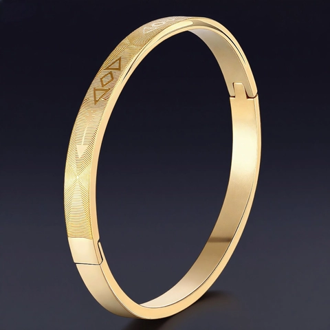Brazalete De Bisagra De Acero Inoxidable Para Mujeres Hombres Patrón Geométrico Grabado Joyería Moderna Impermeable