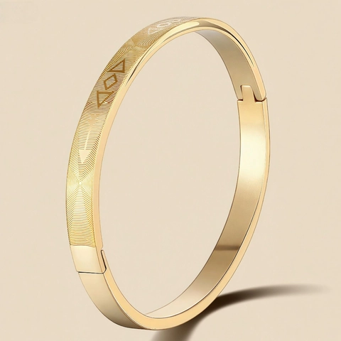 Brazalete De Acero Inoxidable Patrón Geométrico Cierre De Bisagra Pulsera Joyería De Moda Minimalista Unisex