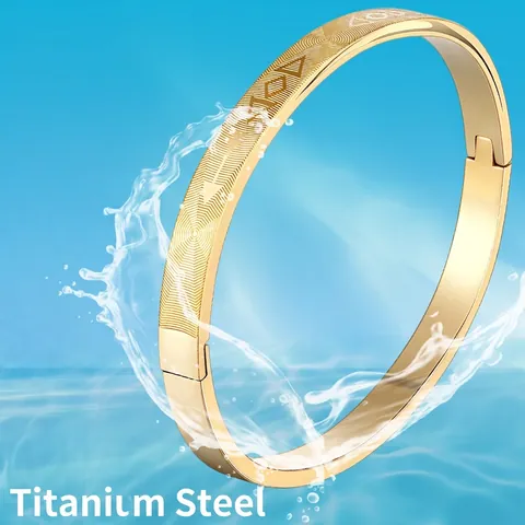 Stainless Steel Bangle Bracelet Geometric Etched Heartbeat Pattern Hinged Buckle Jewelry For Couples Women Men