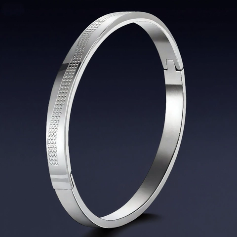 Bracciale Rigido In Acciaio Inossidabile Minimalista Trama Incisa Chiusura A Cerniera Gioielli Per Uomo Donna