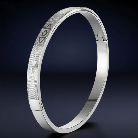 Brazalete De Acero Inoxidable Con Patrón Geométrico Grabado Pulsera De Puño Con Bisagra Joyería De Moda Minimalista