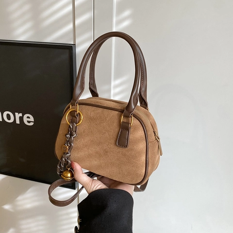 Sac Bandoulière Boston En Cuir PU Dépoli Sac À Main À Poignée Supérieure Rétro Design Minimaliste Pour Femmes