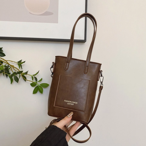 Mini Sac Fourre-Tout Vintage En Cuir PU Sac À Main Carré Vertical Avec Bandoulière Réglable Pour Femme Quotidien