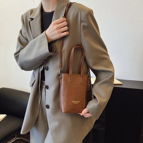 Mini Sac Fourre-Tout Vintage En Cuir PU Sac À Main Carré Vertical Avec Bandoulière Réglable Pour Femme Quotidien