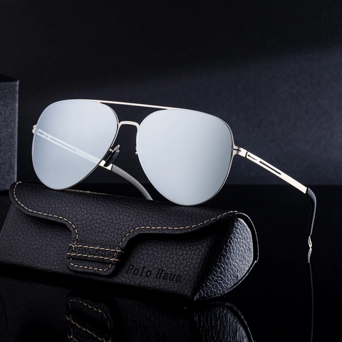 Lunettes De Soleil Aviateur Polarisées Pour Hommes Verres En Nylon Monture Acier Inoxydable Protection UV400 Rétro