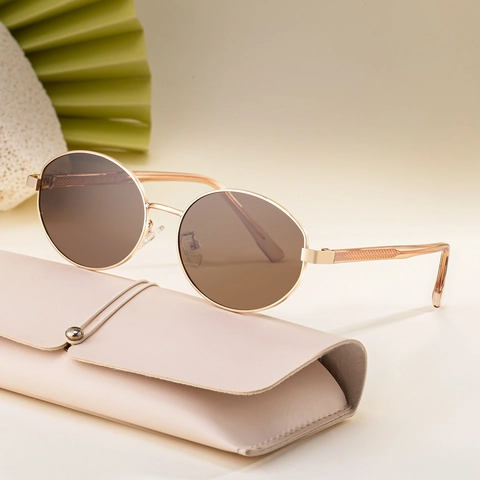 Lunettes De Soleil Polarisées Ovales Pour Femmes Monture En Acier Inoxydable Branches En Propionate Protection UV400 TAC